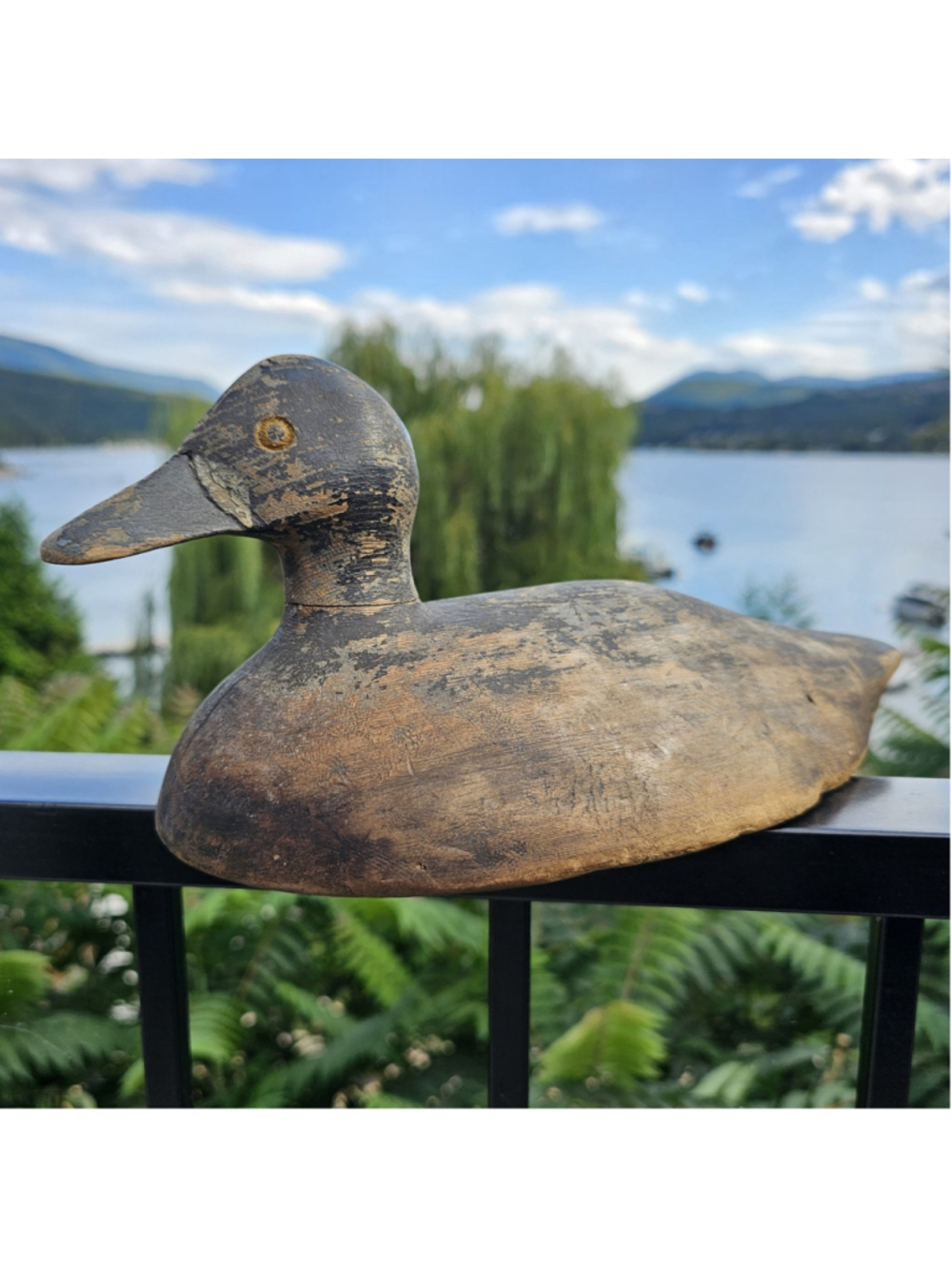 Hand Carved Wooden Bluebill Duck Decoy Primitive Folk Art Hunting 12" VTG